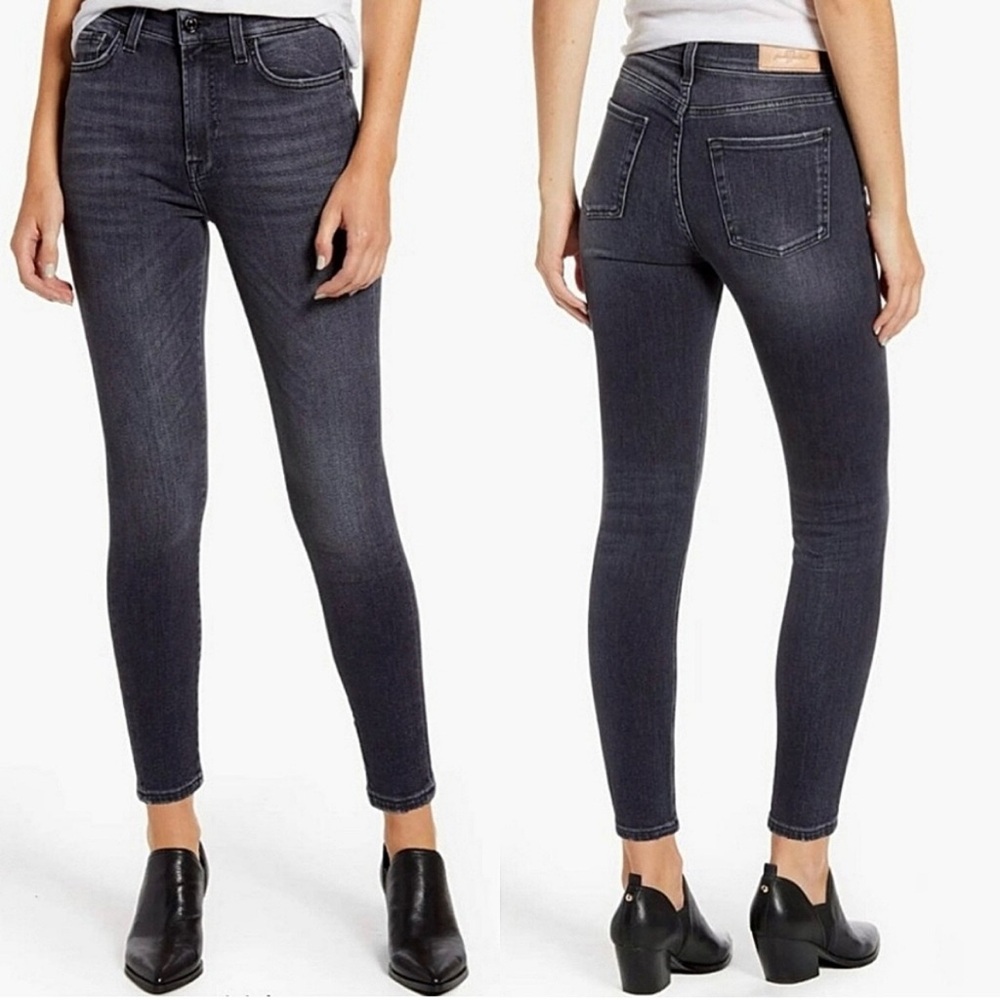 7FAM High Waist Ankle Skinny Luxe Vintage Honest Classic Black Wash Womens Jeans